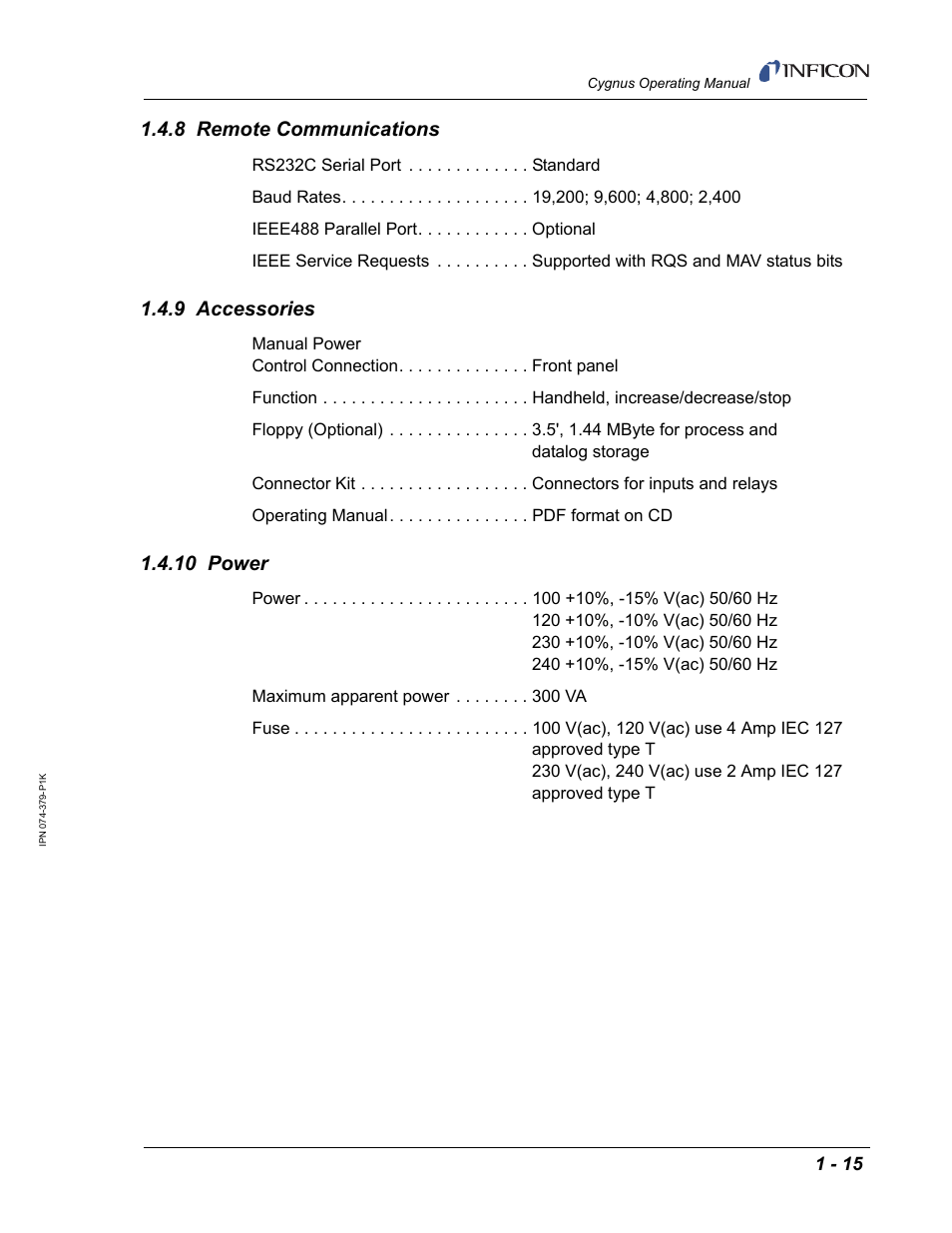 8 remote communications, 9 accessories, 10 power | INFICON Cygnus Thin Film Deposition Controller User Manual | Page 29 / 228