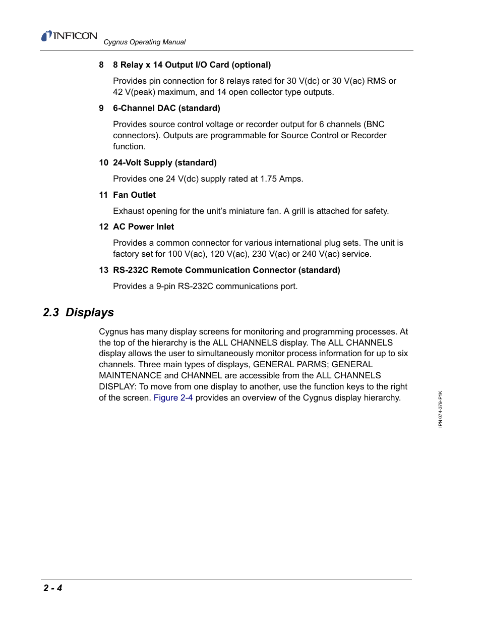 3 displays | INFICON Cygnus Thin Film Deposition Controller User Manual | Page 40 / 228