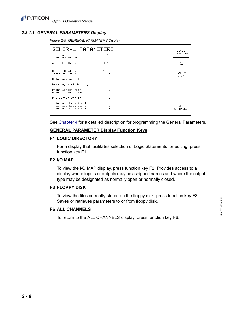 1 general parameters display | INFICON Cygnus Thin Film Deposition Controller User Manual | Page 44 / 228