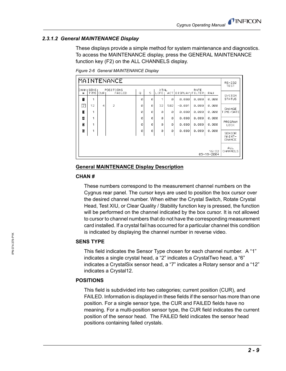 2 general maintenance display | INFICON Cygnus Thin Film Deposition Controller User Manual | Page 45 / 228