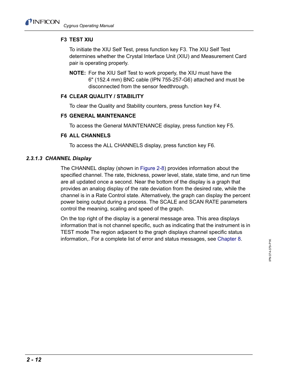 3 channel display | INFICON Cygnus Thin Film Deposition Controller User Manual | Page 48 / 228