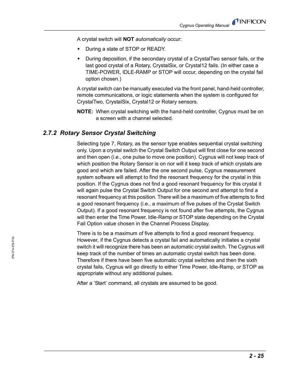 2 rotary sensor crystal switching | INFICON Cygnus Thin Film Deposition Controller User Manual | Page 61 / 228