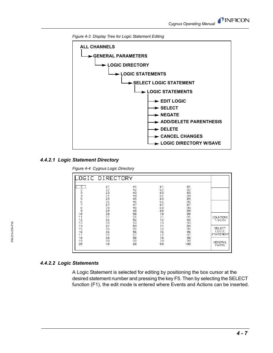 1 logic statement directory, 2 logic statements | INFICON Cygnus Thin Film Deposition Controller User Manual | Page 91 / 228