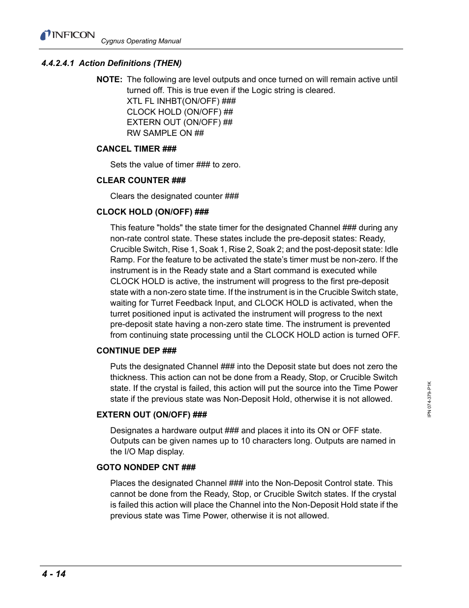 1 action definitions (then) | INFICON Cygnus Thin Film Deposition Controller User Manual | Page 98 / 228