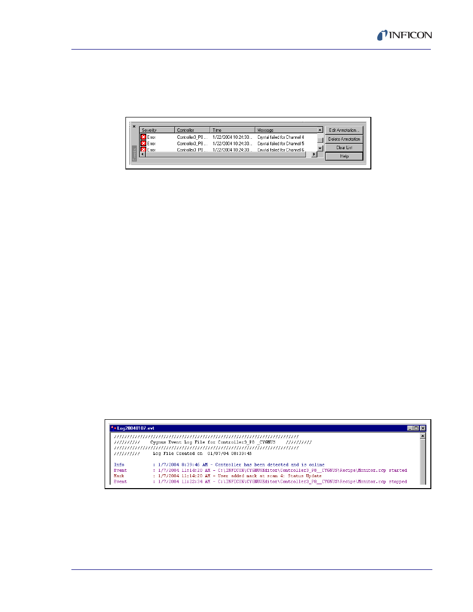 6 the event log (errors and warnings) | INFICON Cygnus Editor Software Manual User Manual | Page 77 / 82