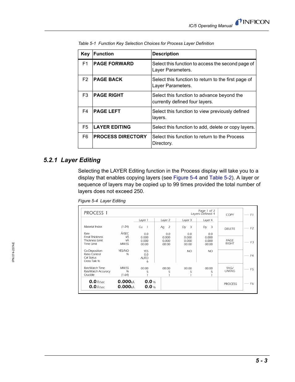 1 layer editing, Table 5-1 | INFICON IC/5 Thin Film Deposition Controller User Manual | Page 113 / 312