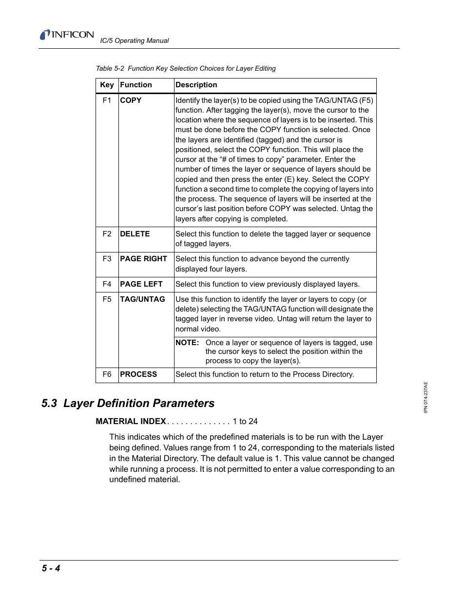 3 layer definition parameters, Table 5-2 | INFICON IC/5 Thin Film Deposition Controller User Manual | Page 114 / 312