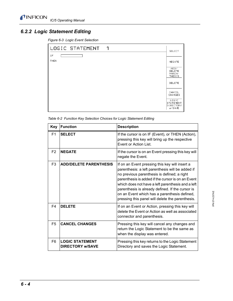 2 logic statement editing, Figure 6-3, Table 6-2 | INFICON IC/5 Thin Film Deposition Controller User Manual | Page 124 / 312