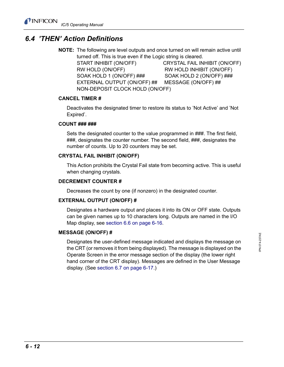 4 ’then’ action definitions | INFICON IC/5 Thin Film Deposition Controller User Manual | Page 132 / 312