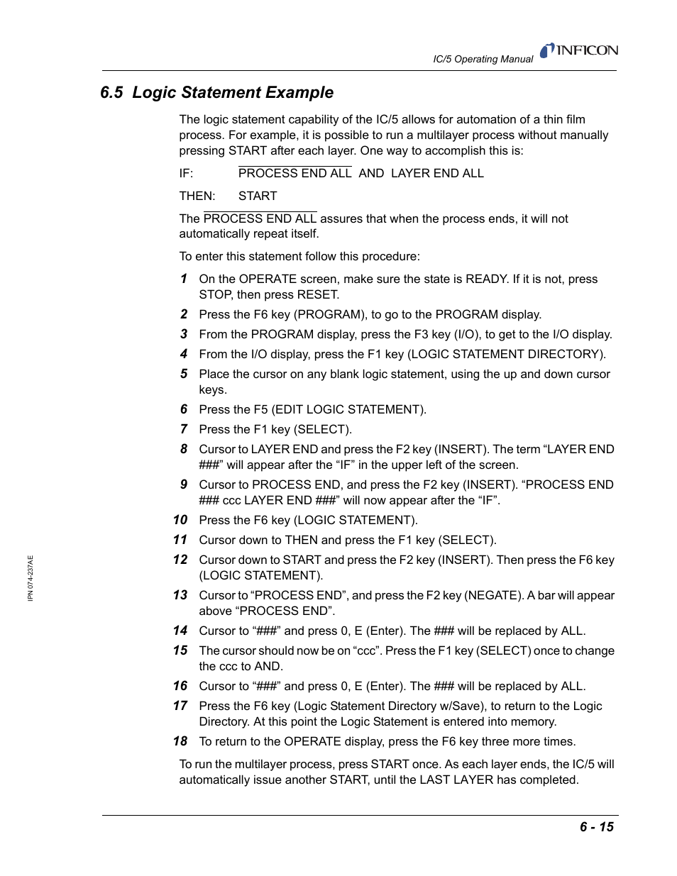 5 logic statement example, Atement, see | INFICON IC/5 Thin Film Deposition Controller User Manual | Page 135 / 312