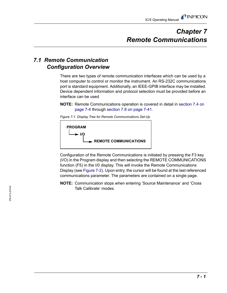 Chapter 7 remote communications, 1 remote communication configuration overview, Chapter 7 | INFICON IC/5 Thin Film Deposition Controller User Manual | Page 143 / 312