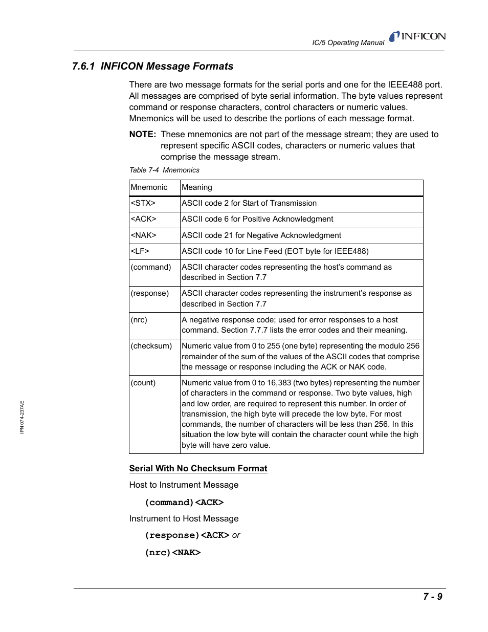 1 inficon message formats | INFICON IC/5 Thin Film Deposition Controller User Manual | Page 151 / 312