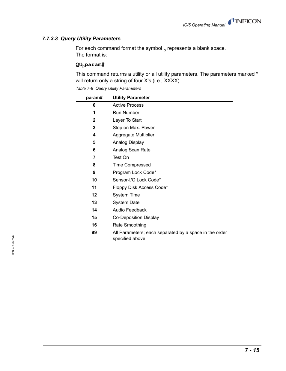 3 query utility parameters | INFICON IC/5 Thin Film Deposition Controller User Manual | Page 157 / 312