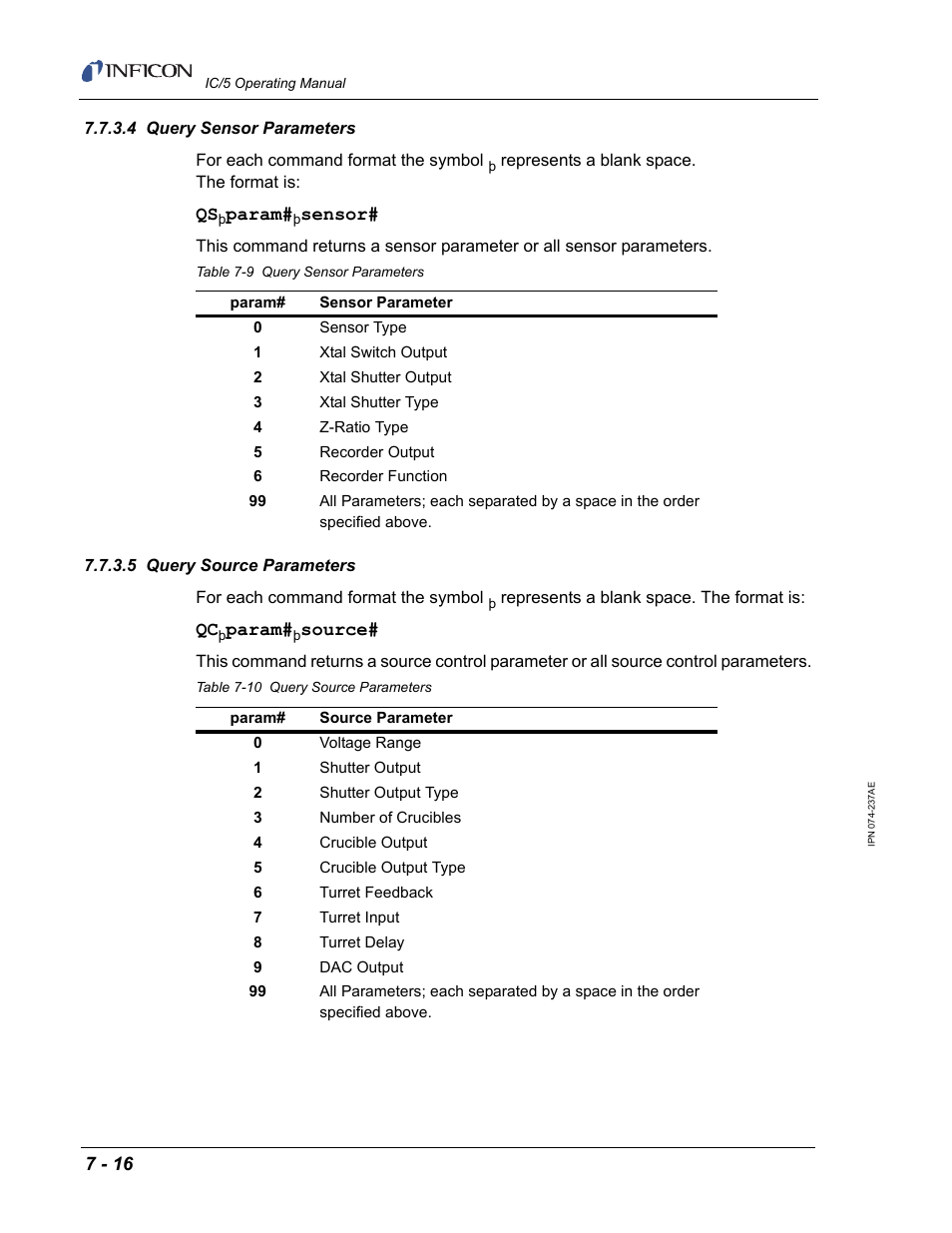 4 query sensor parameters, 5 query source parameters | INFICON IC/5 Thin Film Deposition Controller User Manual | Page 158 / 312