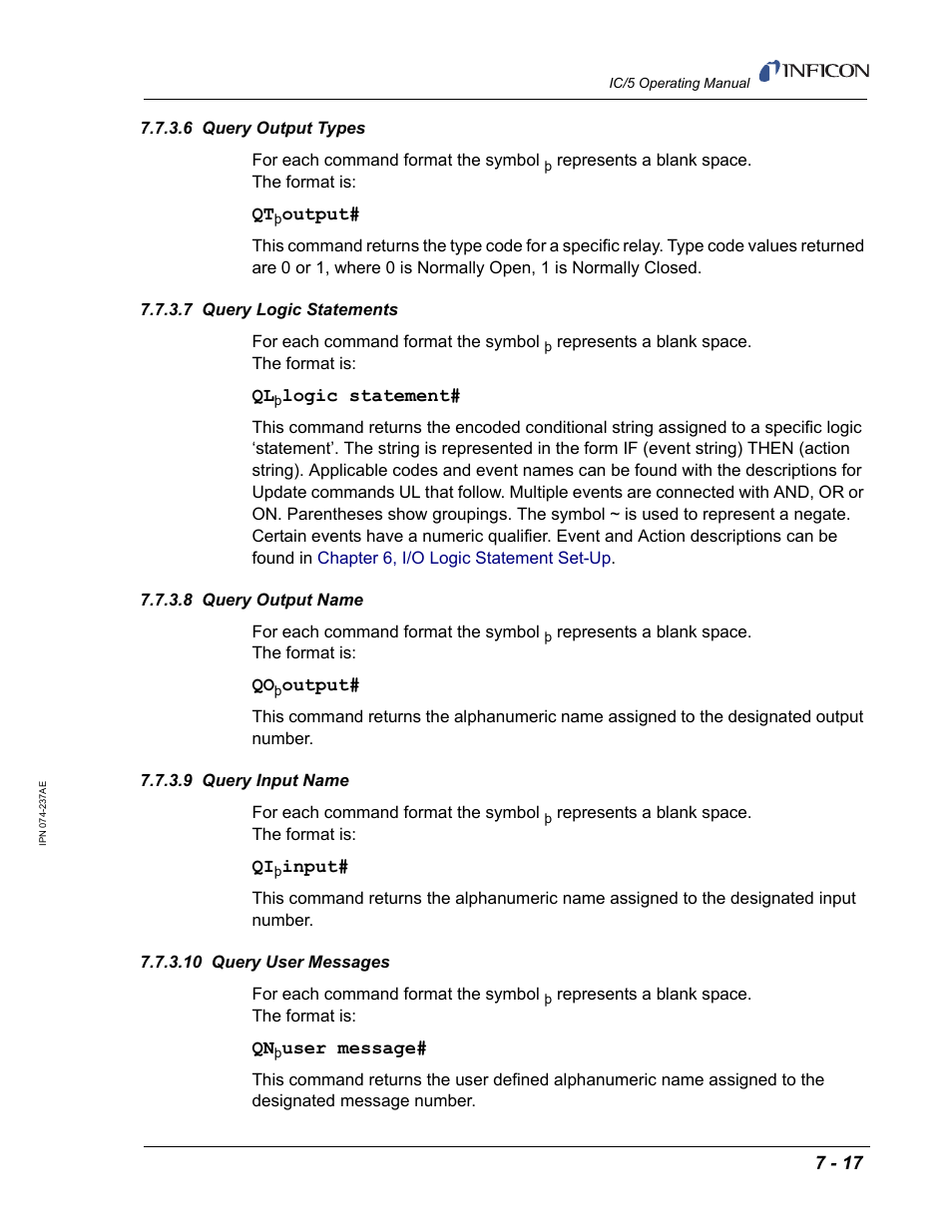 6 query output types, 7 query logic statements, 8 query output name | 9 query input name, 10 query user messages | INFICON IC/5 Thin Film Deposition Controller User Manual | Page 159 / 312