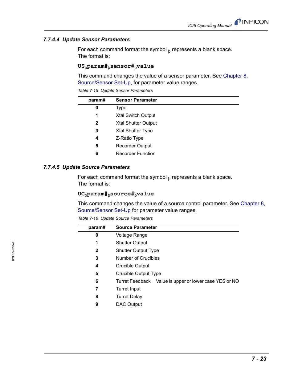 4 update sensor parameters, 5 update source parameters | INFICON IC/5 Thin Film Deposition Controller User Manual | Page 165 / 312