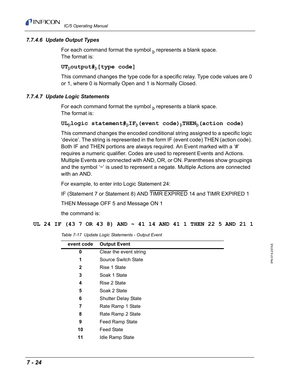 6 update output types, 7 update logic statements | INFICON IC/5 Thin Film Deposition Controller User Manual | Page 166 / 312