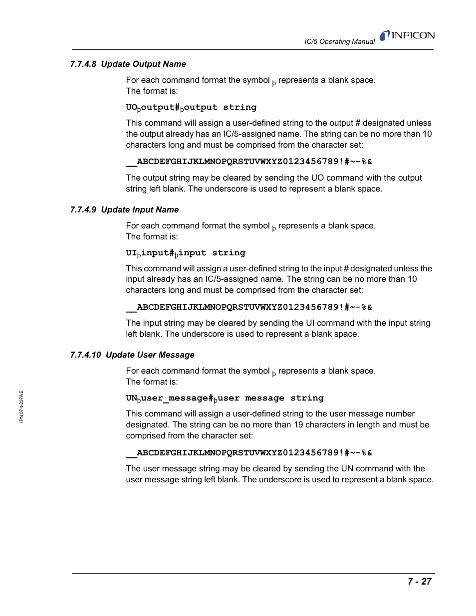 8 update output name, 9 update input name, 10 update user message | INFICON IC/5 Thin Film Deposition Controller User Manual | Page 169 / 312