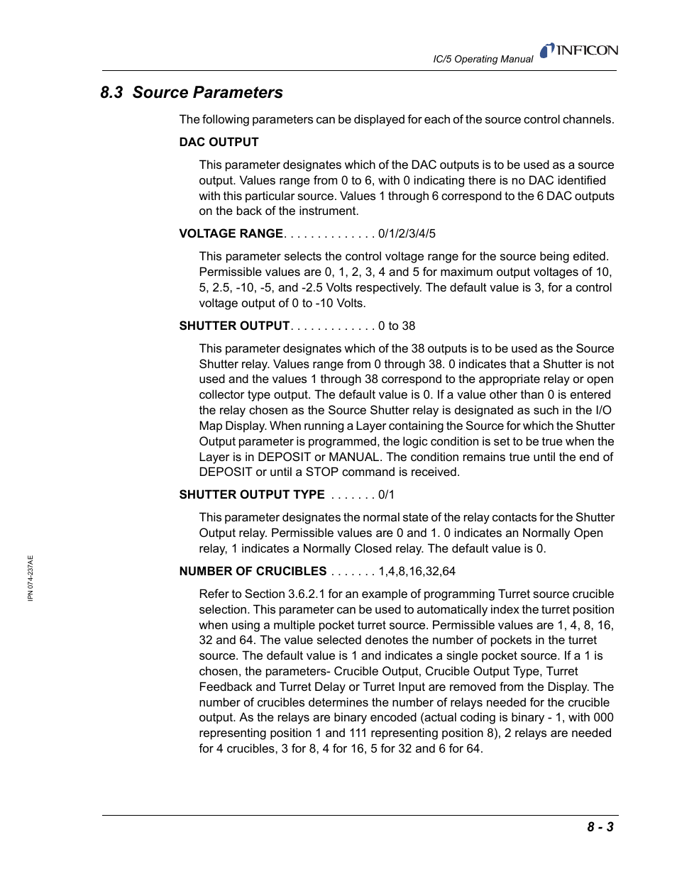 3 source parameters, The integer valu | INFICON IC/5 Thin Film Deposition Controller User Manual | Page 191 / 312