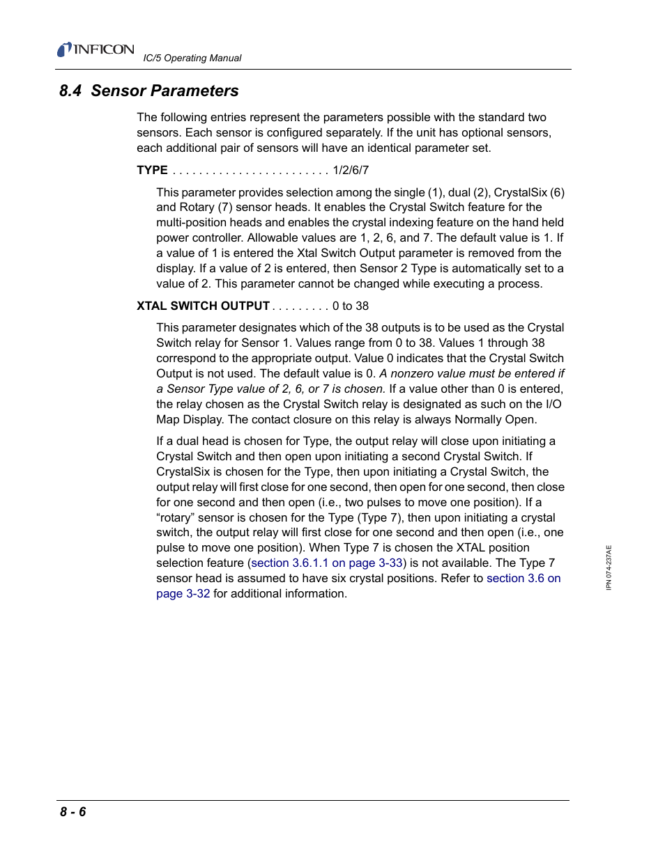 4 sensor parameters | INFICON IC/5 Thin Film Deposition Controller User Manual | Page 194 / 312