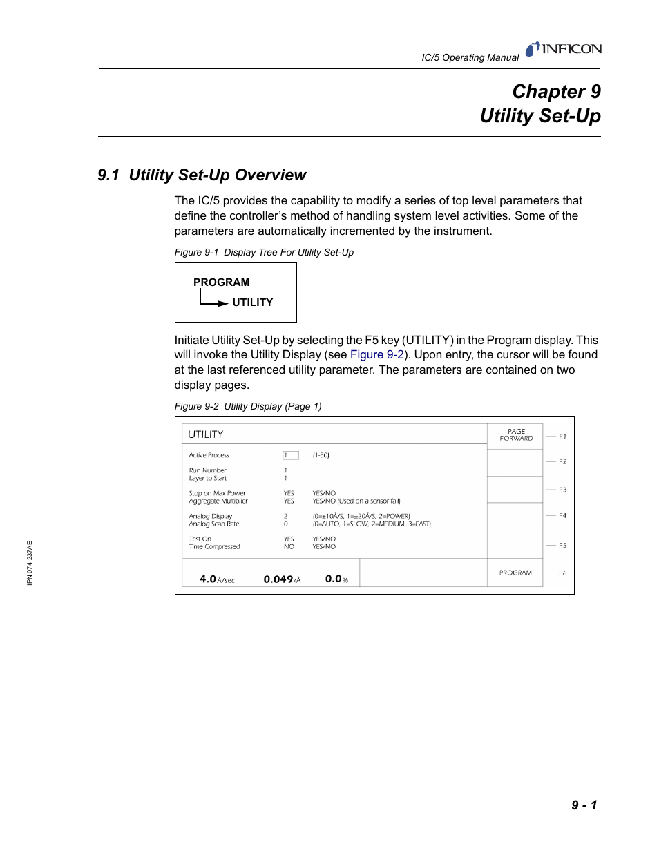 Chapter 9 utility set-up, 1 utility set-up overview, Chapter 9 | Power). (see, For a | INFICON IC/5 Thin Film Deposition Controller User Manual | Page 199 / 312