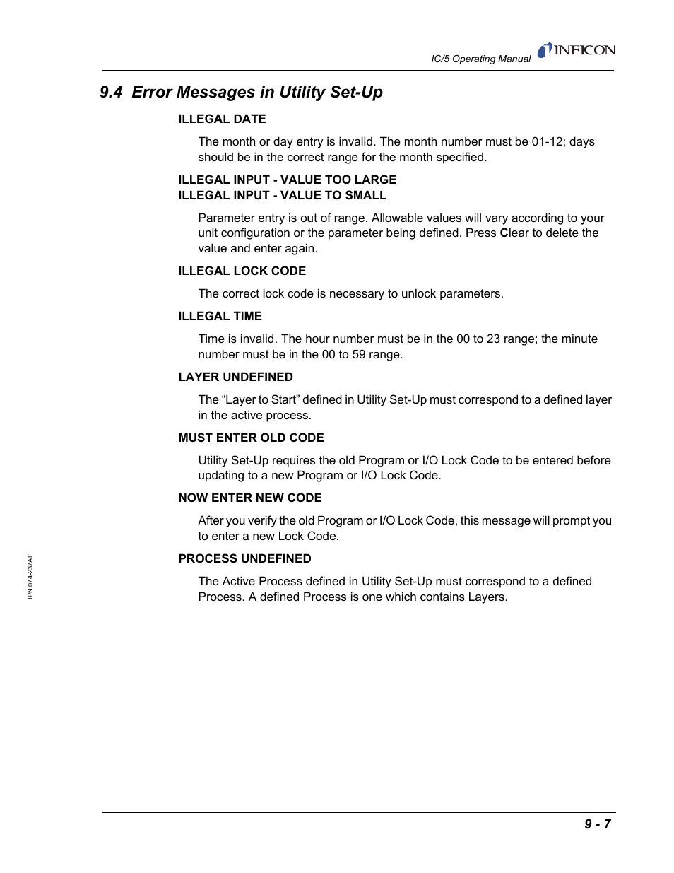 4 error messages in utility set-up | INFICON IC/5 Thin Film Deposition Controller User Manual | Page 205 / 312