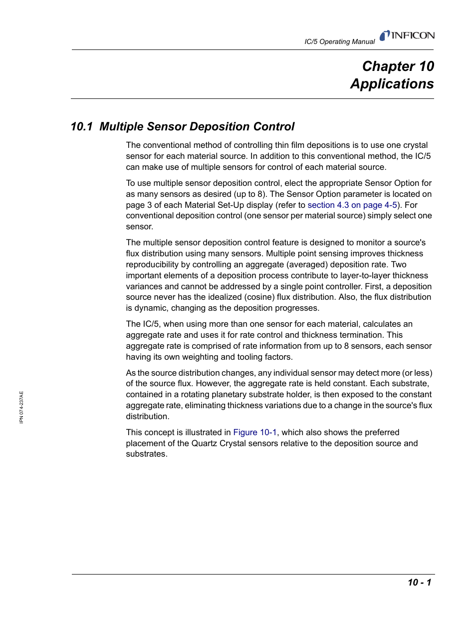 Chapter 10 applications, 1 multiple sensor deposition control, Chapter 10 | INFICON IC/5 Thin Film Deposition Controller User Manual | Page 207 / 312