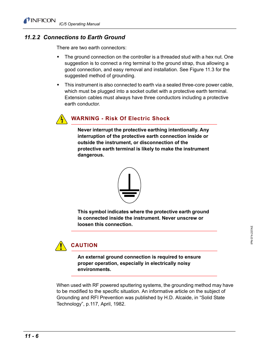 2 connections to earth ground | INFICON IC/5 Thin Film Deposition Controller User Manual | Page 238 / 312