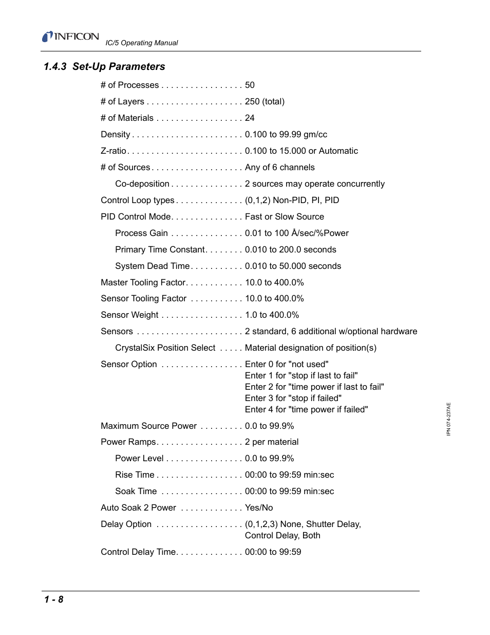 3 setup parameters, 3 set-up parameters | INFICON IC/5 Thin Film Deposition Controller User Manual | Page 24 / 312