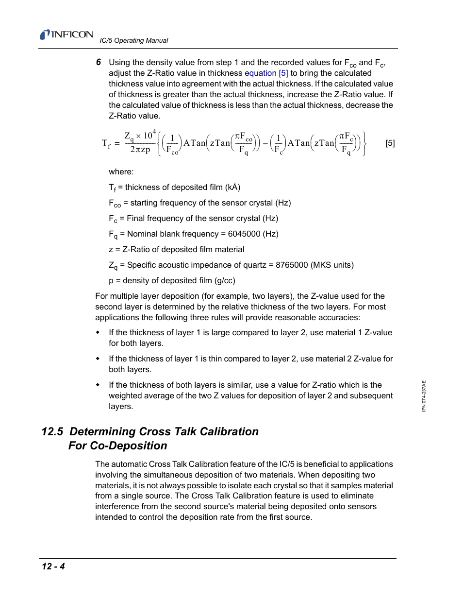 Section 12.5 on, For a d | INFICON IC/5 Thin Film Deposition Controller User Manual | Page 250 / 312