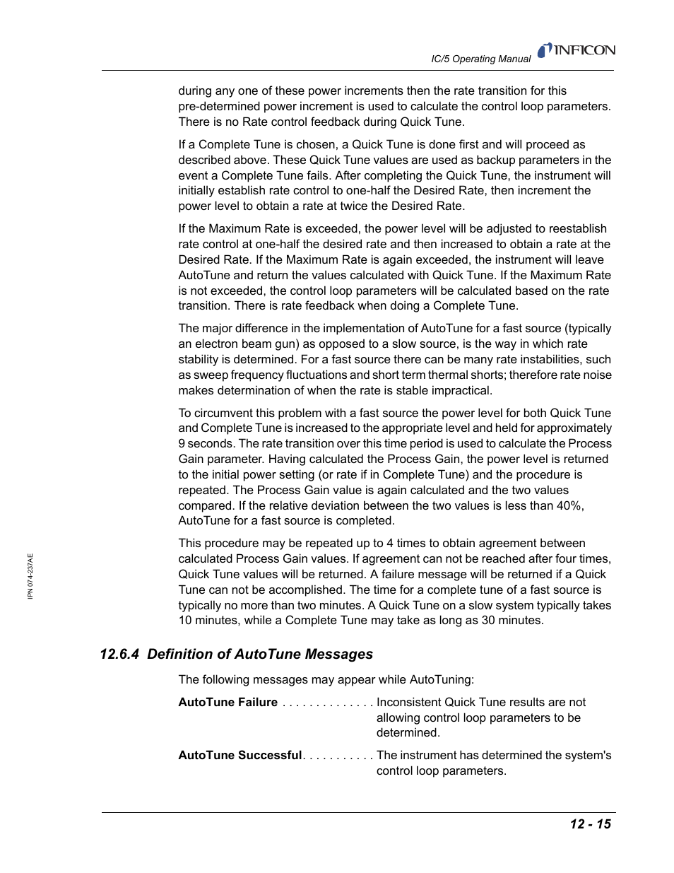 4 definition of autotune messages | INFICON IC/5 Thin Film Deposition Controller User Manual | Page 261 / 312