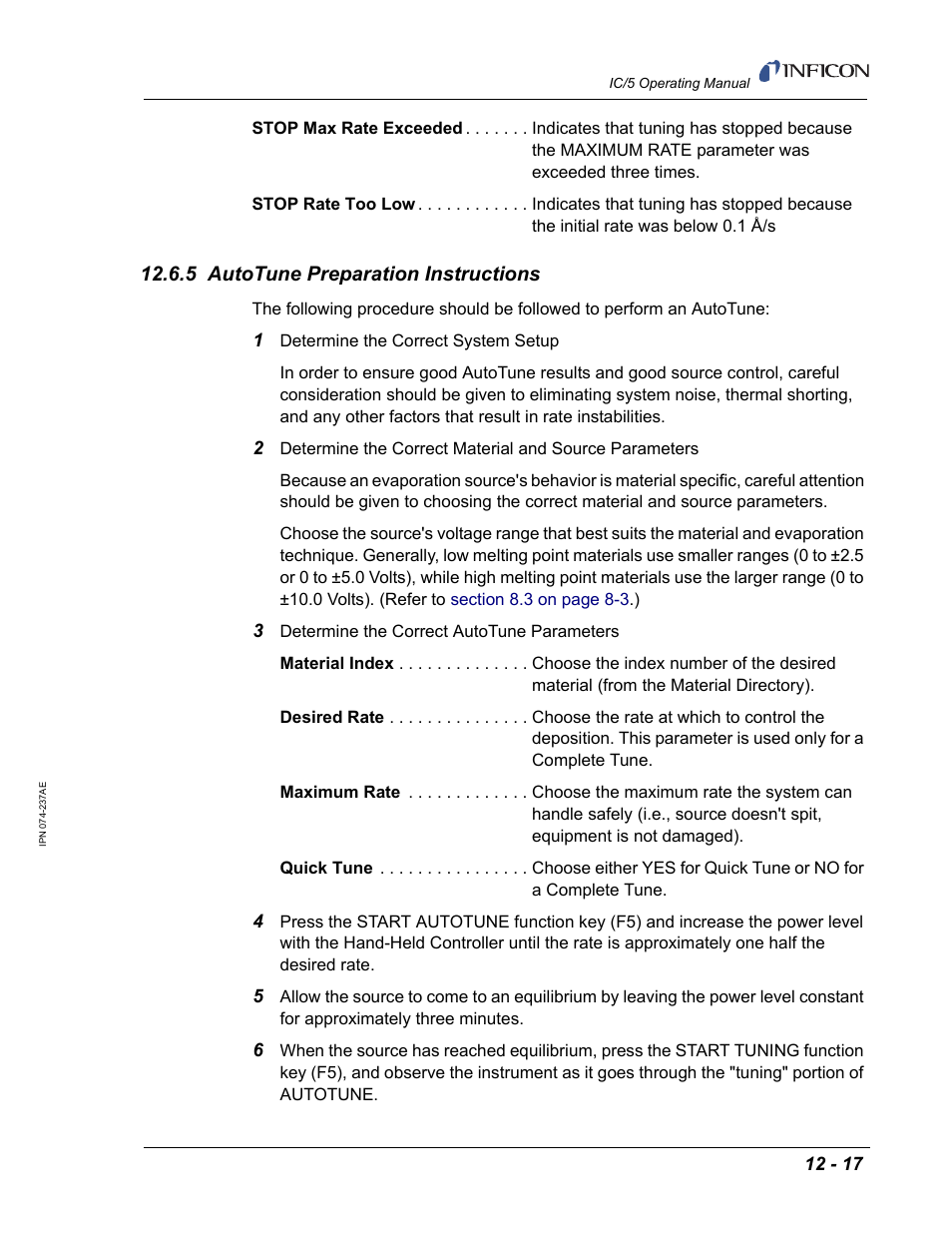 5 autotune preparation instructions | INFICON IC/5 Thin Film Deposition Controller User Manual | Page 263 / 312