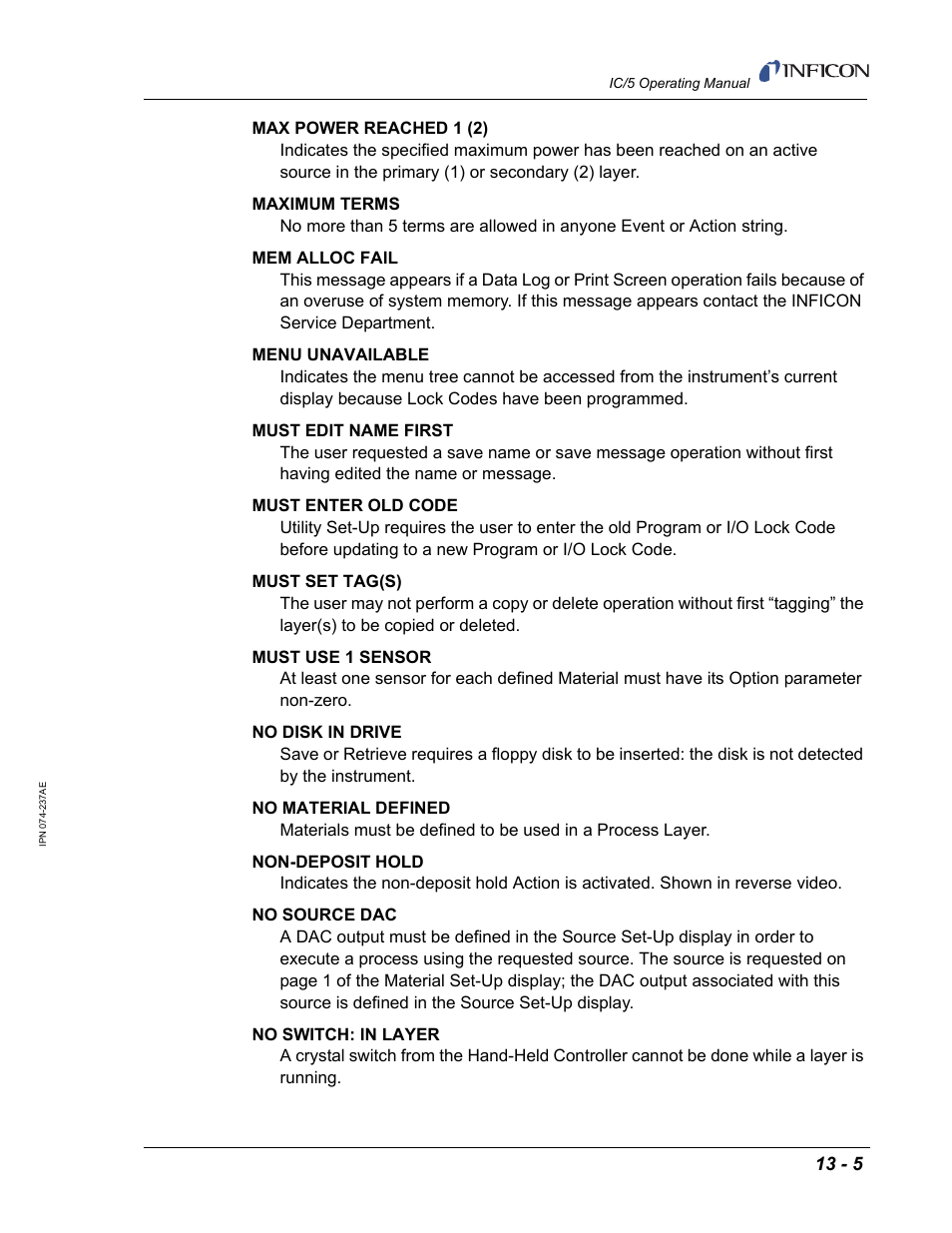 INFICON IC/5 Thin Film Deposition Controller User Manual | Page 269 / 312