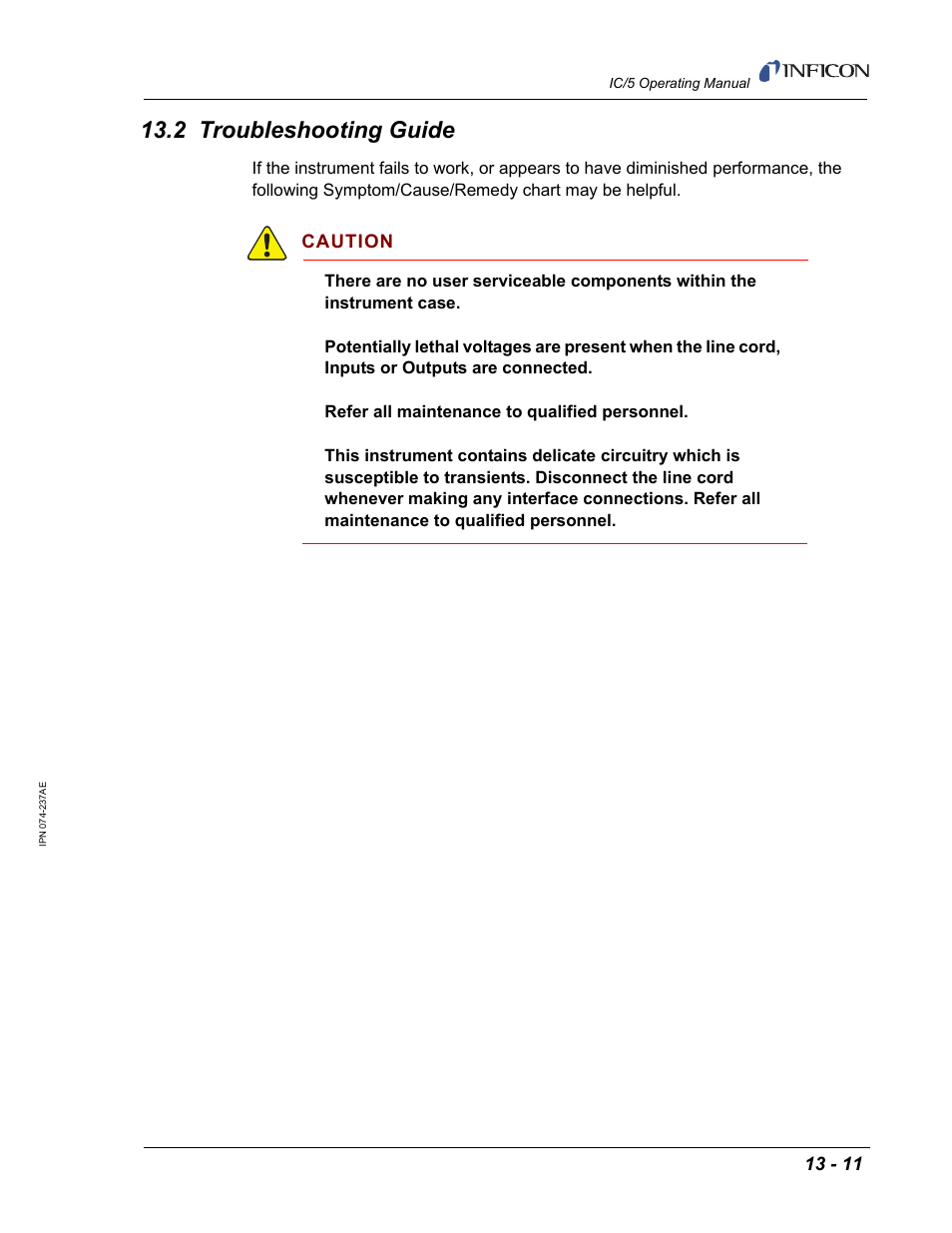 2 troubleshooting guide, Caution | INFICON IC/5 Thin Film Deposition Controller User Manual | Page 275 / 312