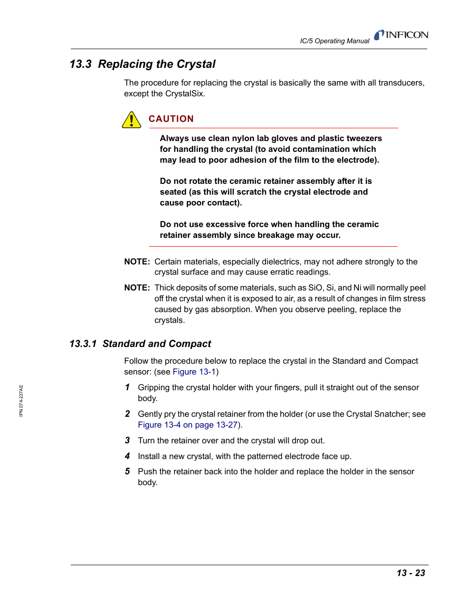 3 replacing the crystal, 1 standard and compact | INFICON IC/5 Thin Film Deposition Controller User Manual | Page 287 / 312