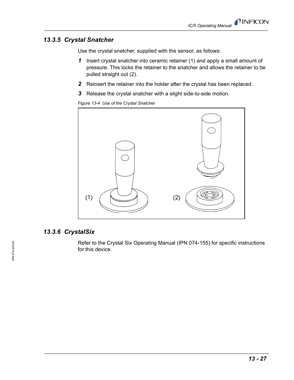 5 crystal snatcher, 6 crystalsix | INFICON IC/5 Thin Film Deposition Controller User Manual | Page 291 / 312