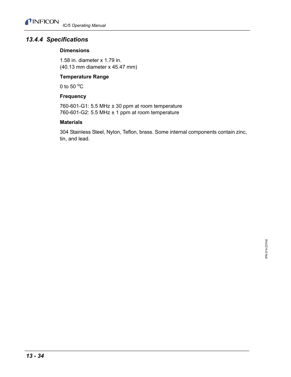 4 specifications | INFICON IC/5 Thin Film Deposition Controller User Manual | Page 298 / 312