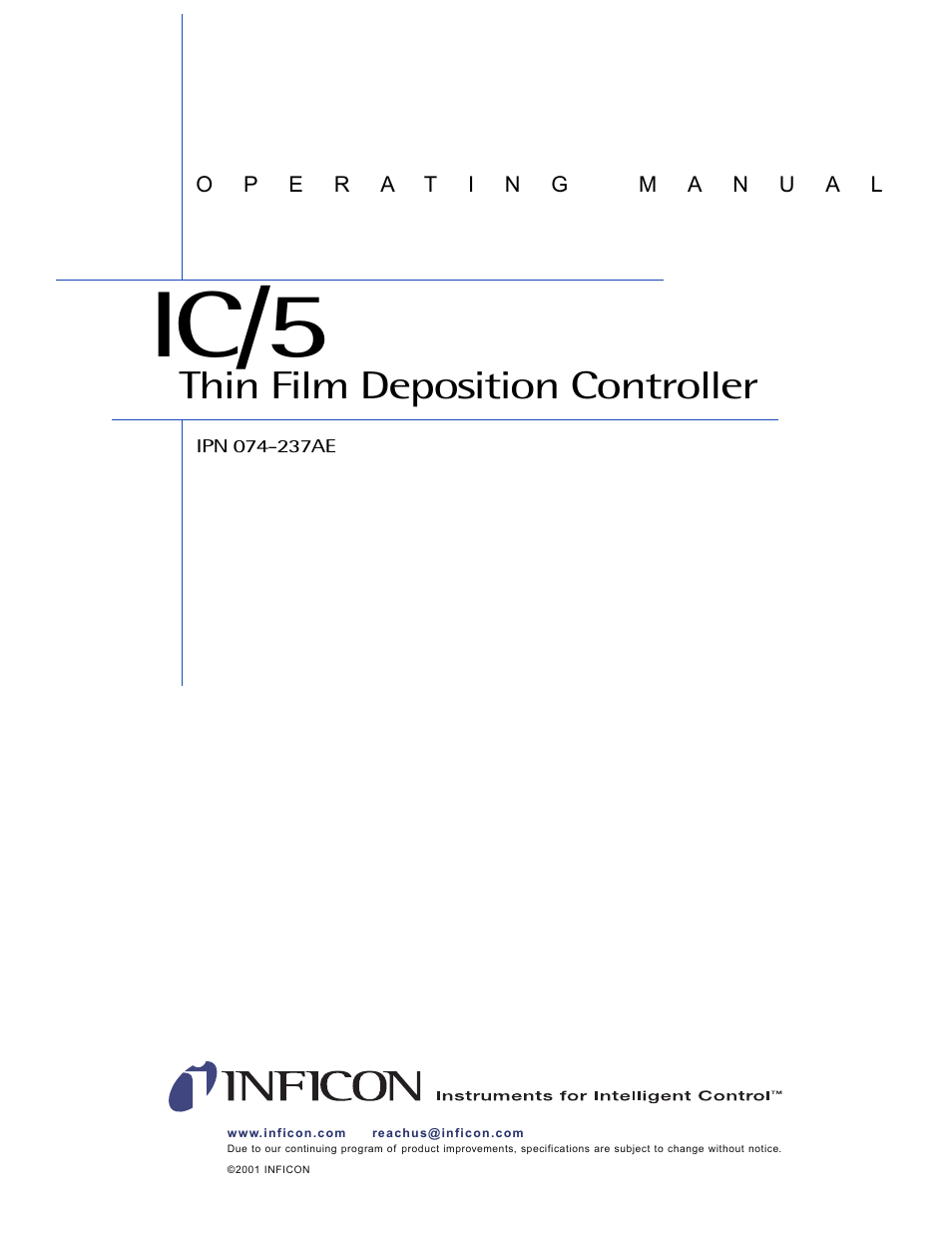 Ic/5, Thin film deposition controller | INFICON IC/5 Thin Film Deposition Controller User Manual | Page 3 / 312