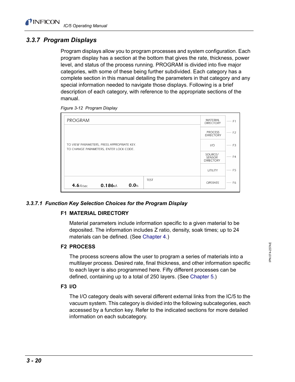 7 program displays, Section | INFICON IC/5 Thin Film Deposition Controller User Manual | Page 72 / 312