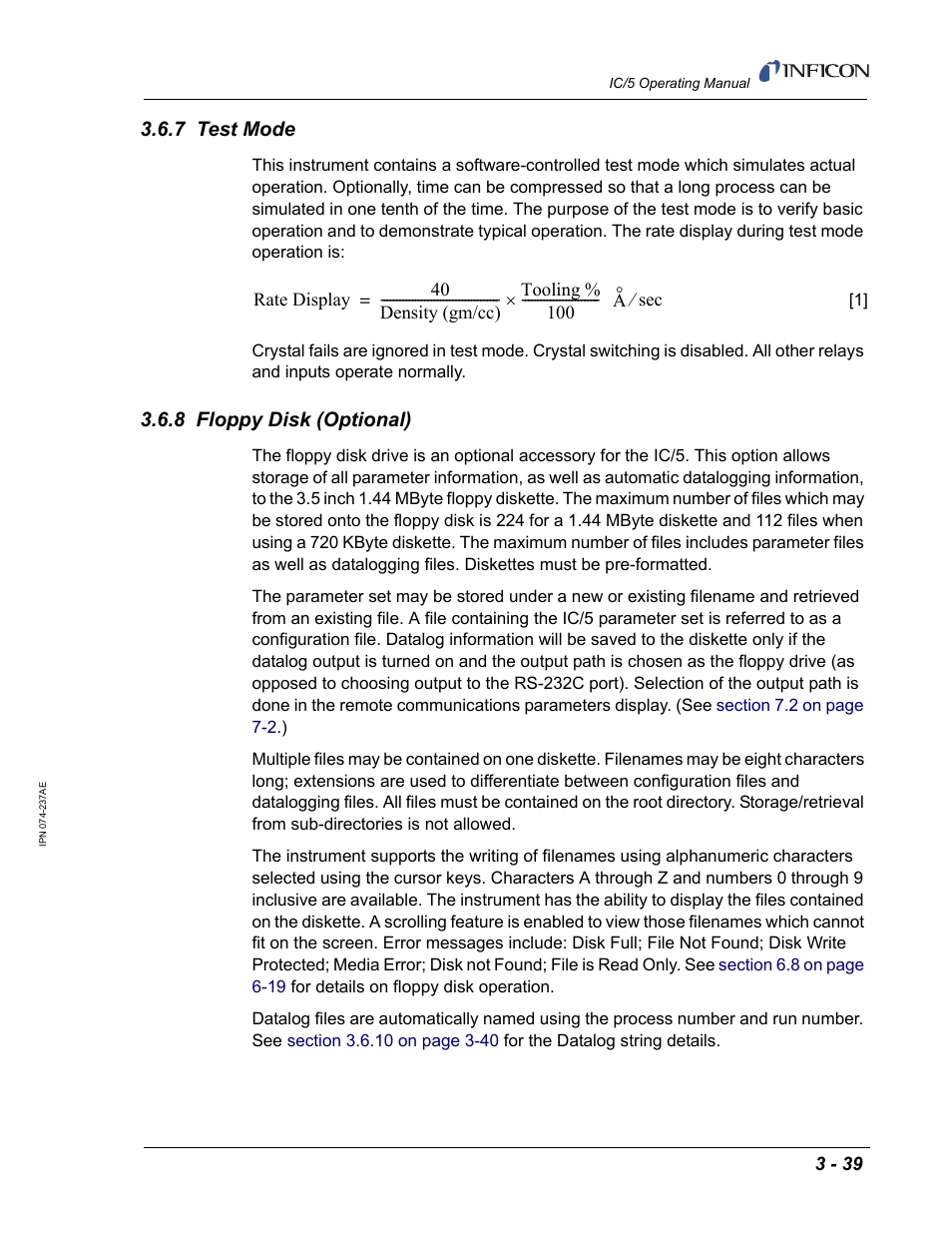 7 test mode, 8 floppy disk (optional) | INFICON IC/5 Thin Film Deposition Controller User Manual | Page 91 / 312