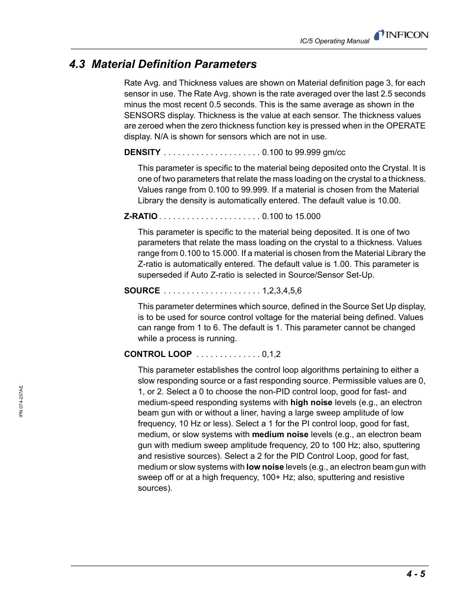 3 material definition parameters | INFICON IC/5 Thin Film Deposition Controller User Manual | Page 99 / 312