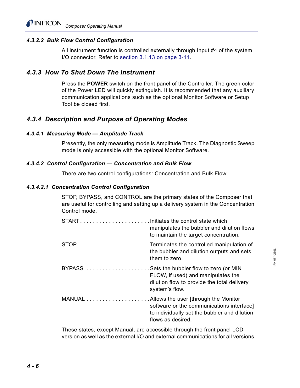 2 bulk flow control configuration, 3 how to shut down the instrument, 4 description and purpose of operating modes | 1 measuring mode — amplitude track, 1 concentration control configuration | INFICON Composer Gas Concentration Controller User Manual | Page 102 / 206