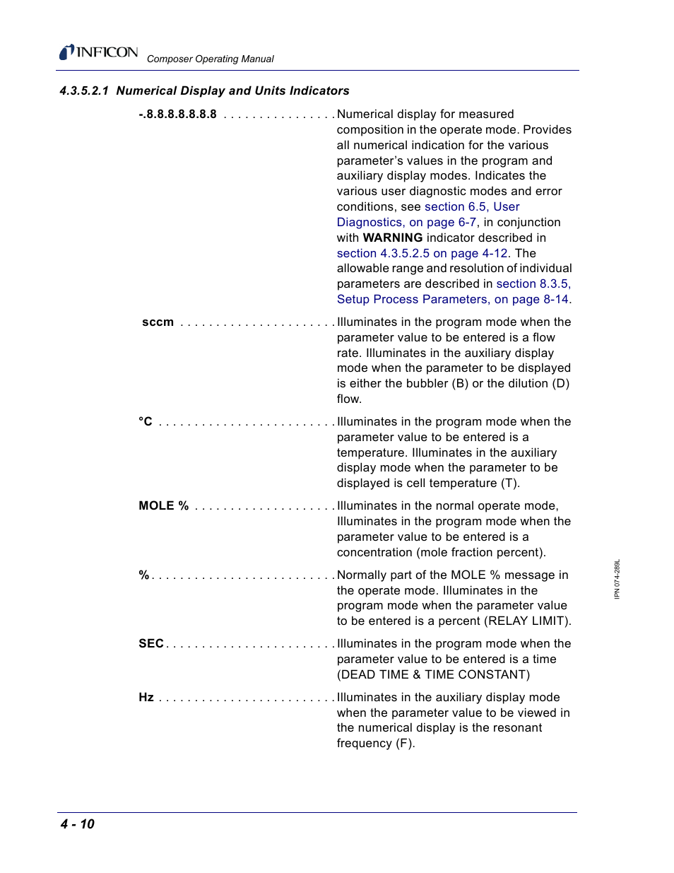 1 numerical display and units indicators | INFICON Composer Gas Concentration Controller User Manual | Page 106 / 206