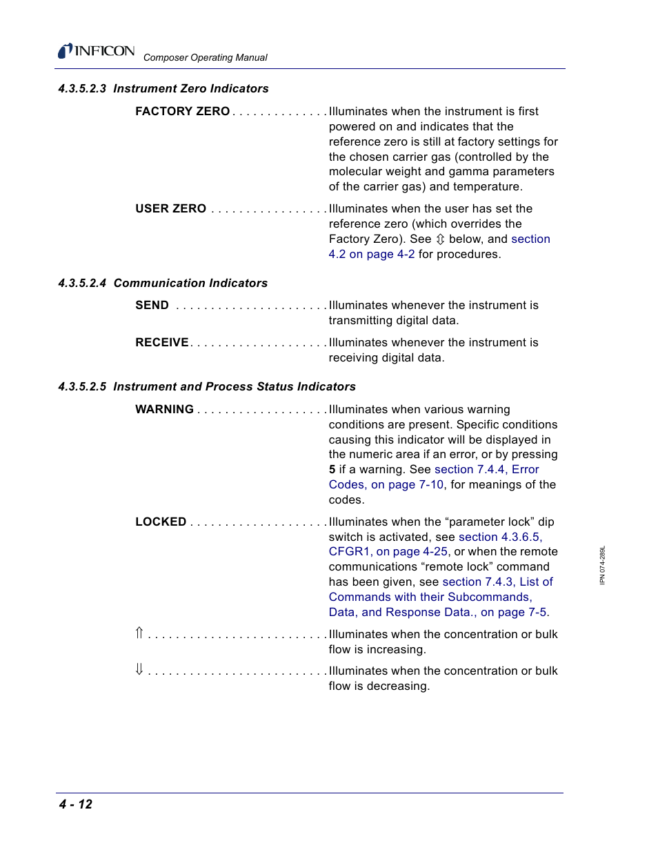 3 instrument zero indicators, 4 communication indicators, 5 instrument and process status indicators | INFICON Composer Gas Concentration Controller User Manual | Page 108 / 206