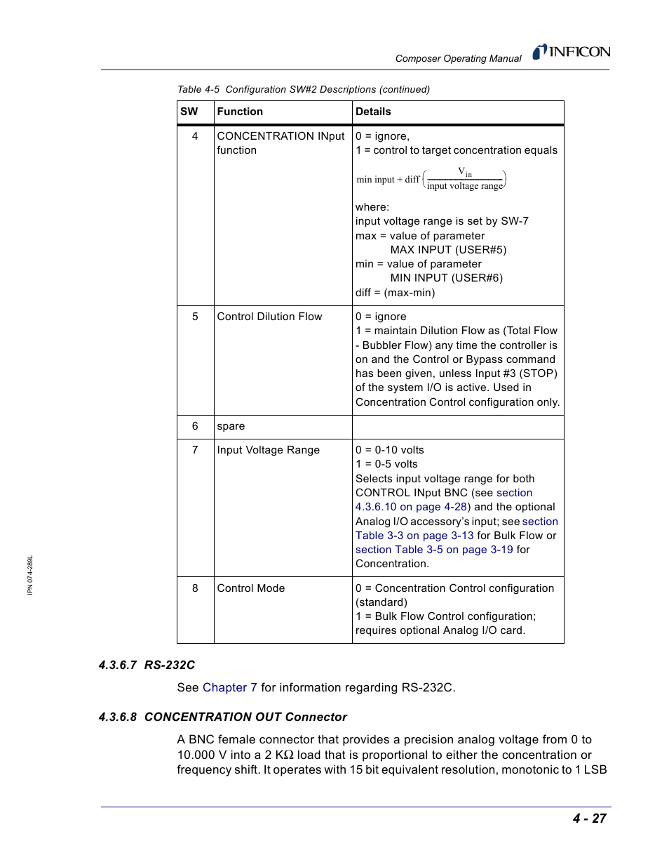 7 rs-232c, 8 concentration out connector, Section | Section 4.3.6.8, concentration out connector, on | INFICON Composer Gas Concentration Controller User Manual | Page 123 / 206