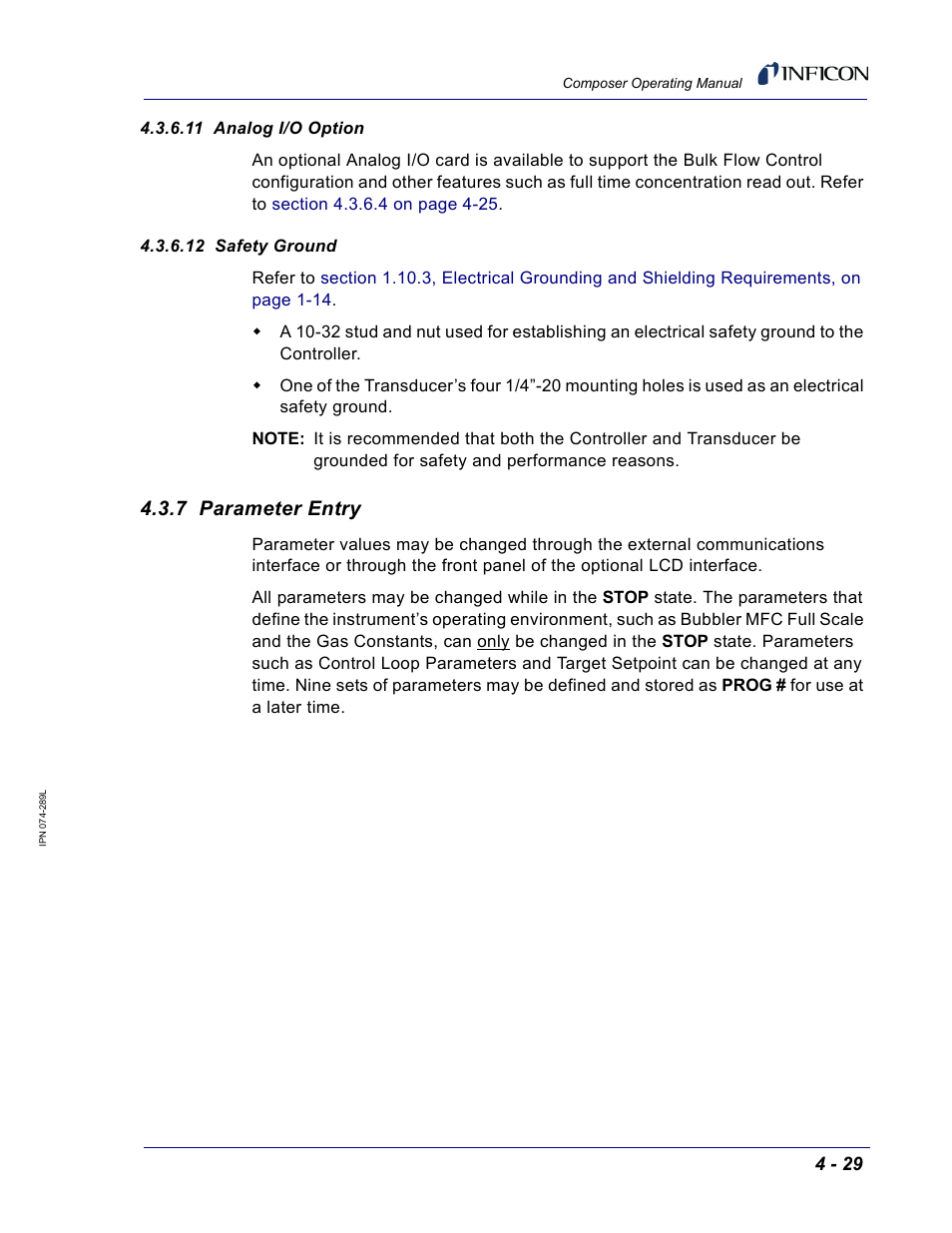 11 analog i/o option, 12 safety ground, 7 parameter entry | INFICON Composer Gas Concentration Controller User Manual | Page 125 / 206