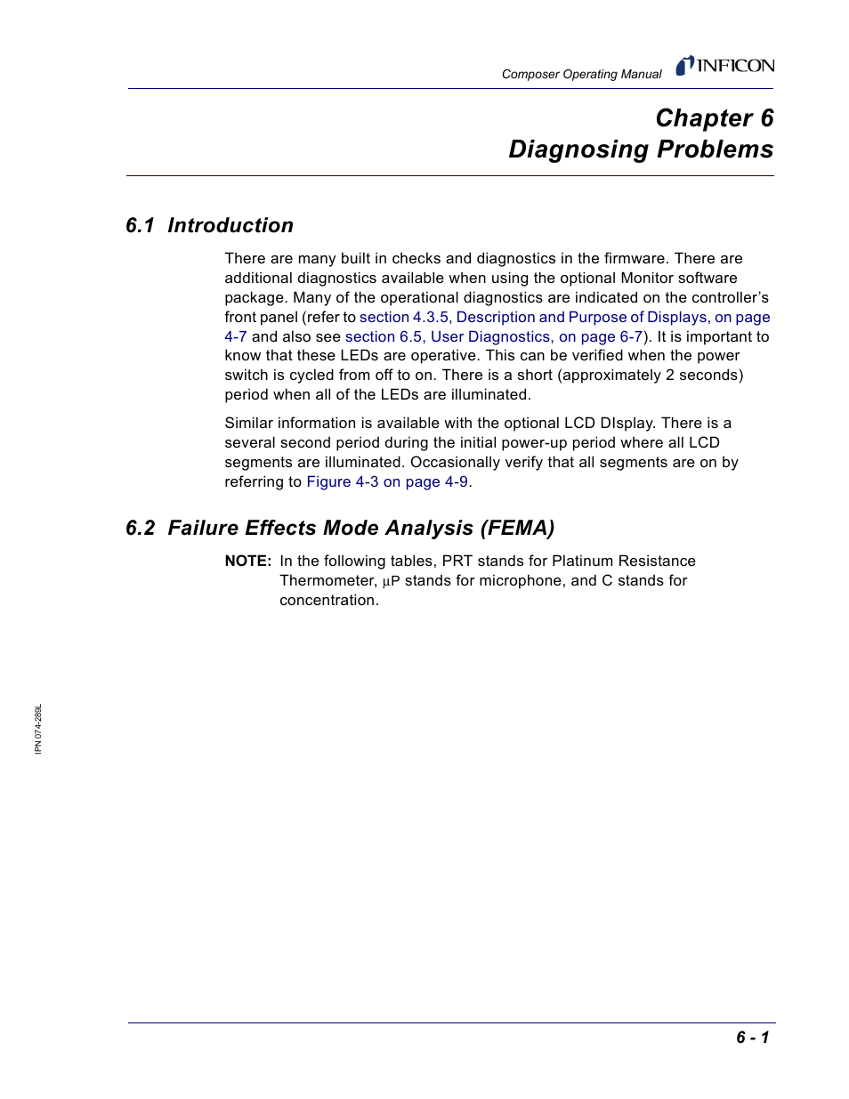 Chapter 6 diagnosing problems, 1 introduction, 2 failure effects mode analysis (fema) | Chapter 6 | INFICON Composer Gas Concentration Controller User Manual | Page 133 / 206