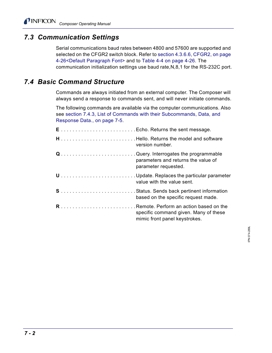 3 communication settings, 4 basic command structure | INFICON Composer Gas Concentration Controller User Manual | Page 144 / 206