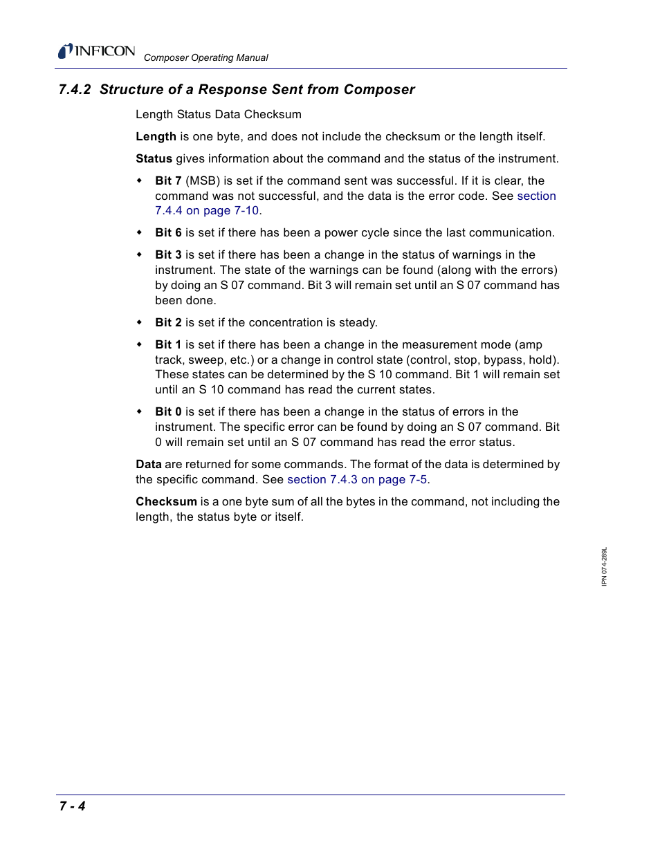 2 structure of a response sent from composer | INFICON Composer Gas Concentration Controller User Manual | Page 146 / 206