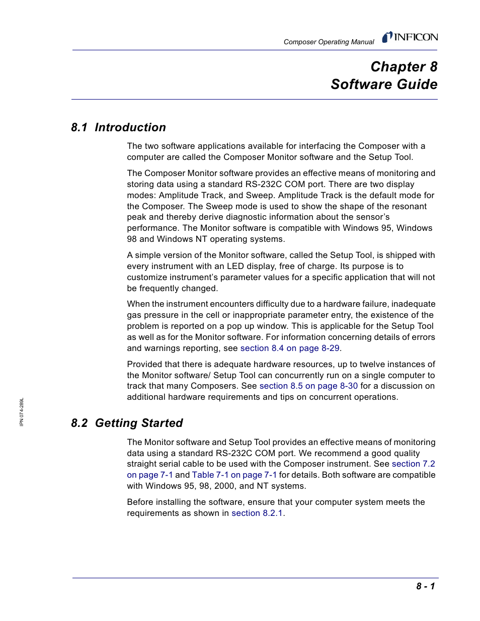 Chapter 8 software guide, 1 introduction, 2 getting started | Chapter 8, Section 8.2, Chapter 8, software guide, Ram. see | INFICON Composer Gas Concentration Controller User Manual | Page 155 / 206